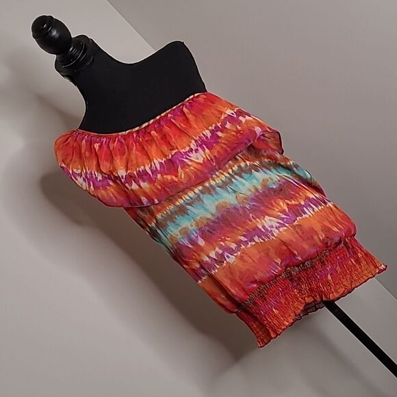 New Directions  sz L chiffon  top with banded elastic waist. - Picture 2 of 7